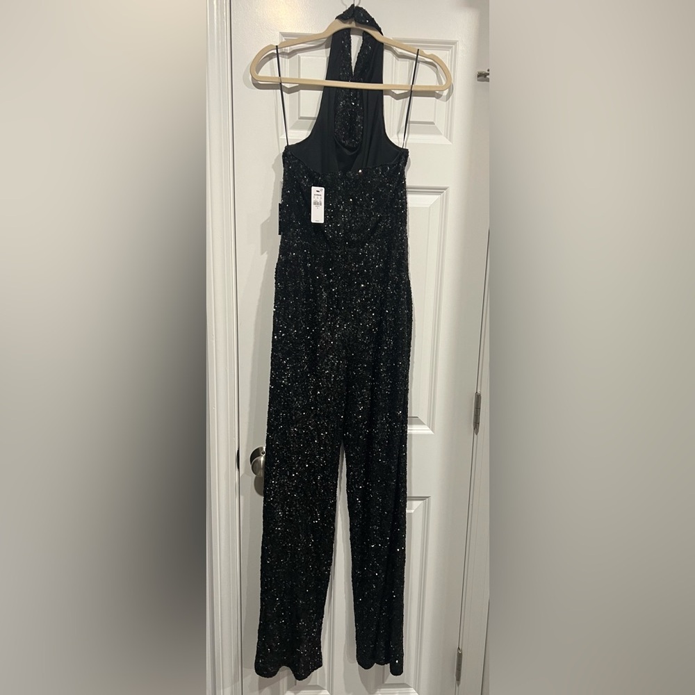 Express Sequin Halter Cowl Neck Wide Leg Jumpsuit, size S, NEW - Picture 7 of 9